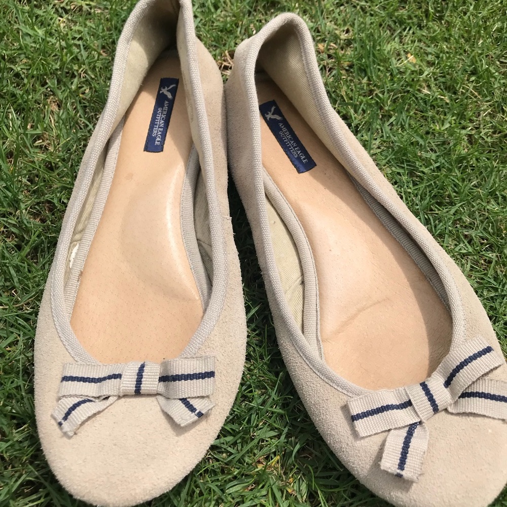 Stone Suede Bow Flats